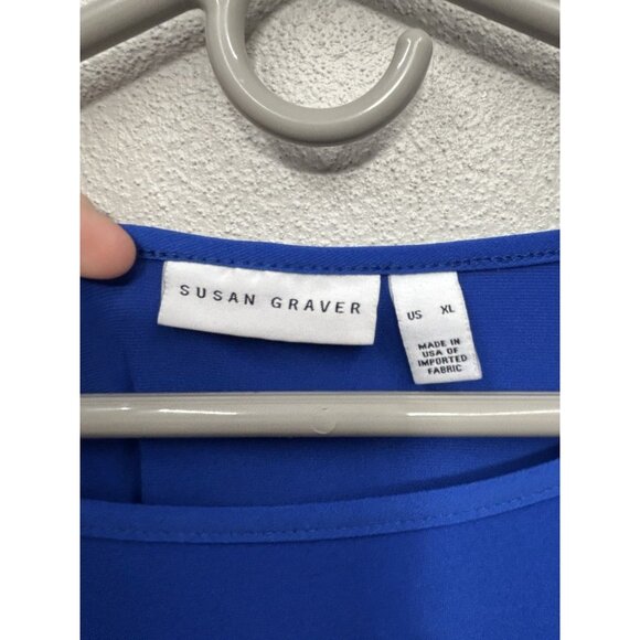 Susan Graver Womens Top Asymmetrical Tunic Size XL Blue Liquid Knit Office Work - Picture 4 of 5